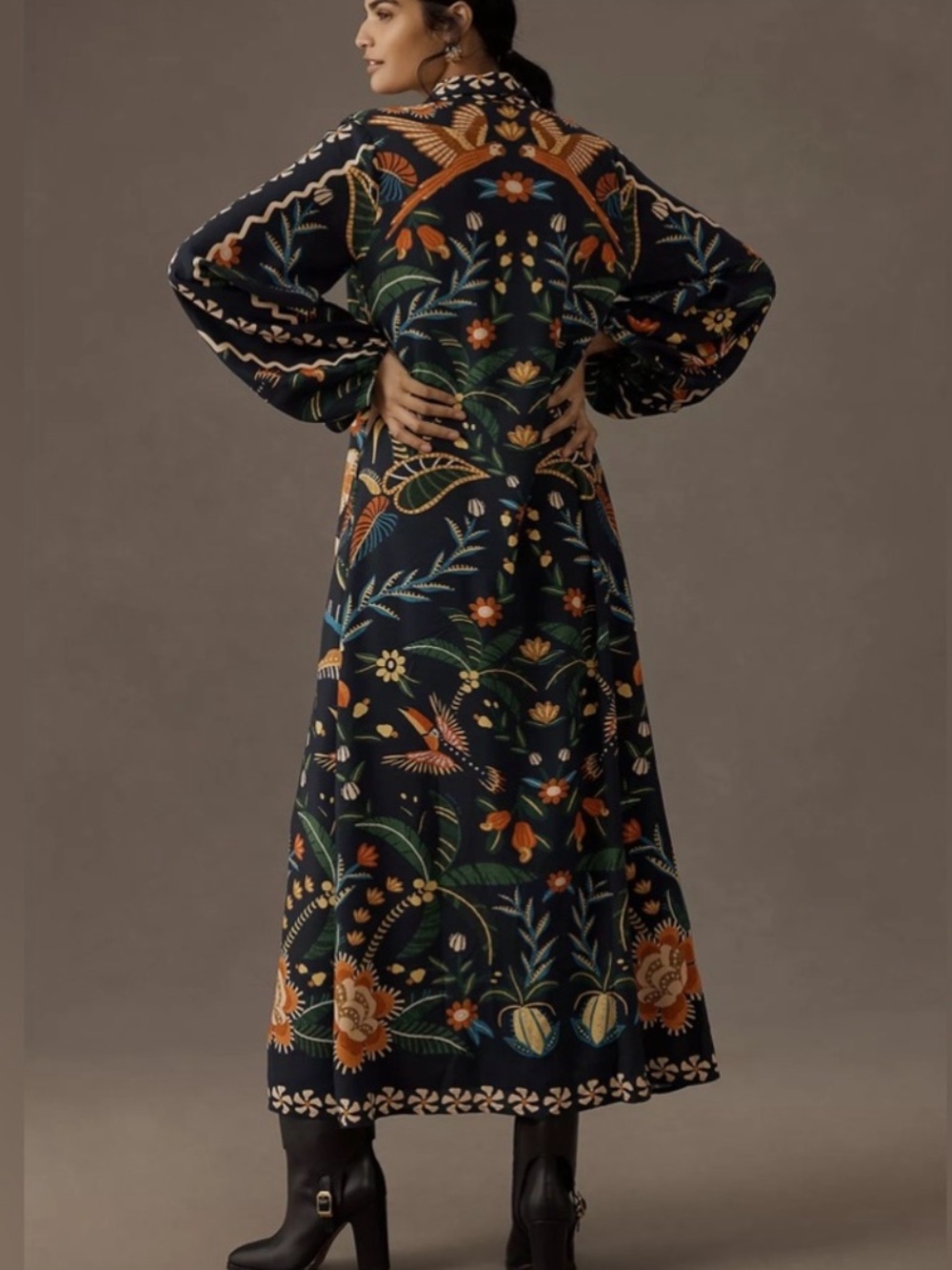 Farm Rio x Anthropologie Floral Long Sleeve Button Front Midi Maxi Shirt Dress - Picture 3 of 9